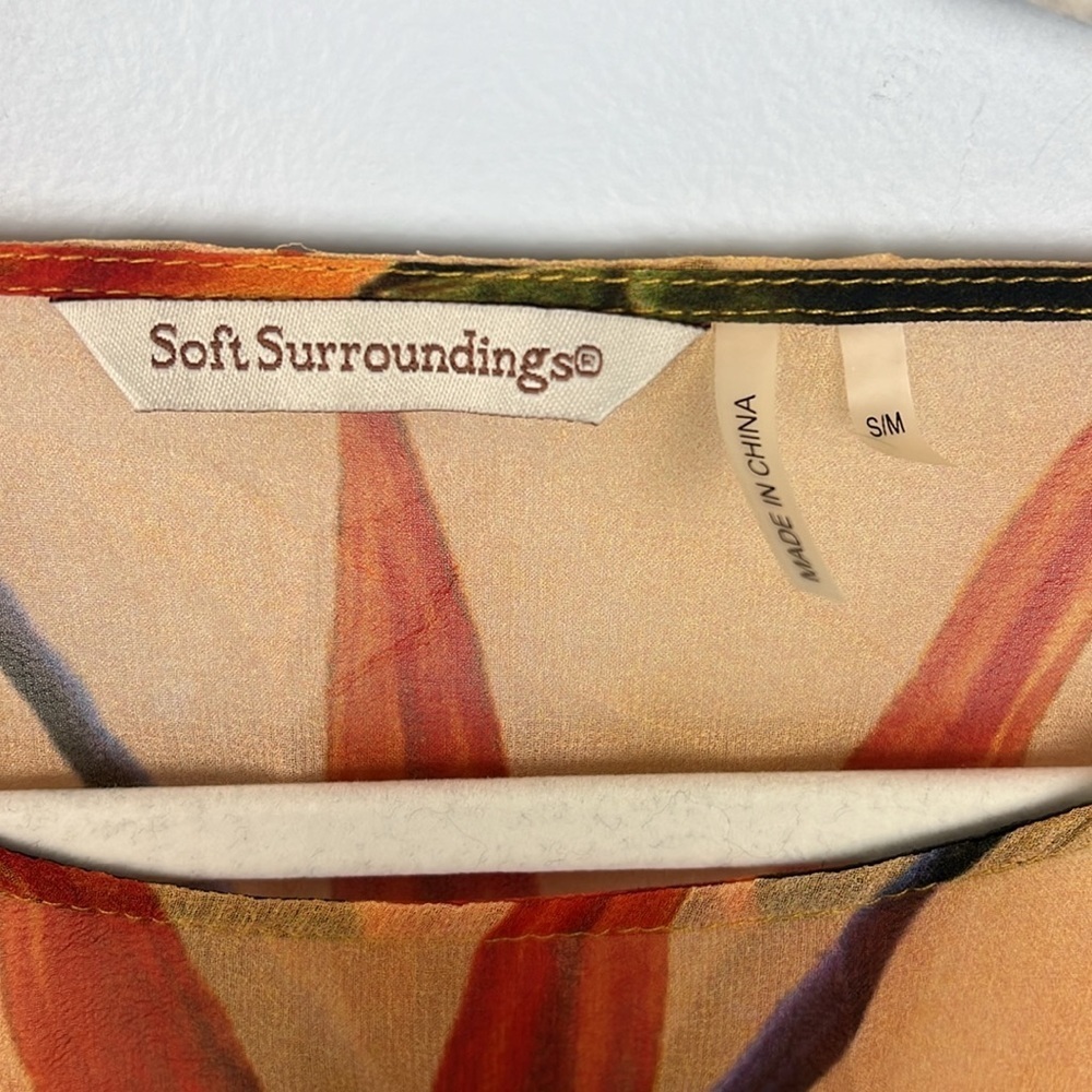 Soft Surroundings S/M pullover sheer bird of paradise side tie kaftan top - Picture 3 of 7